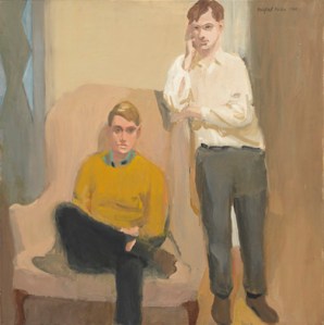 Fairfield Porter (1907-1975), Portrait of Ted Carey and Andy Warhol, 1960, Oil on linen, 40 × 40 1/8 inches