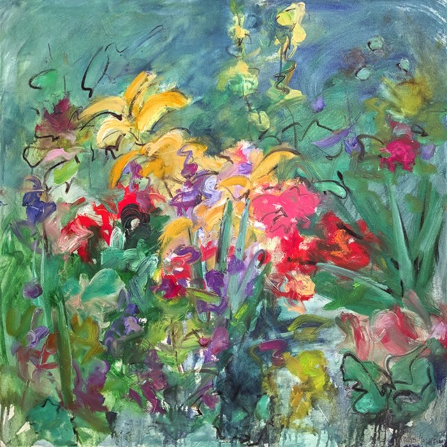 Mary Page Evans, Summer Garden, 2017, oil on canvas, 30x30 inches