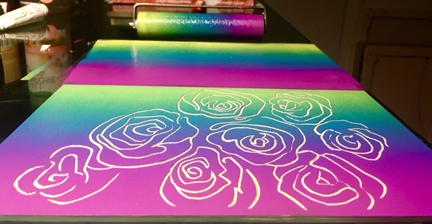 Annette Nichols, printmaking roses, 2022